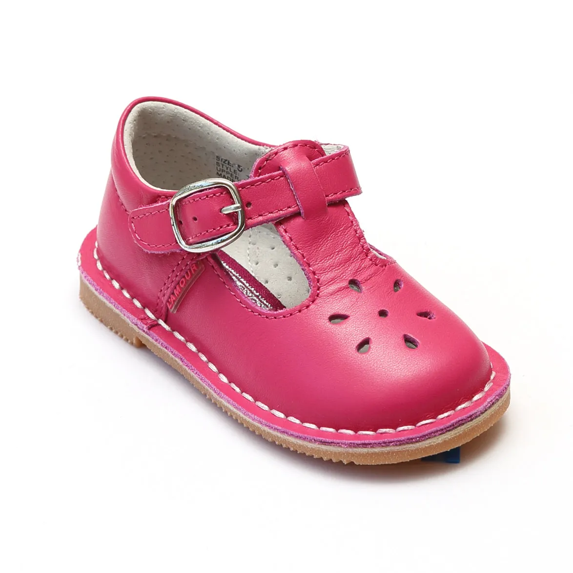 L'Amour Girls Classic 751 Fuchsia Leather Mary Janes