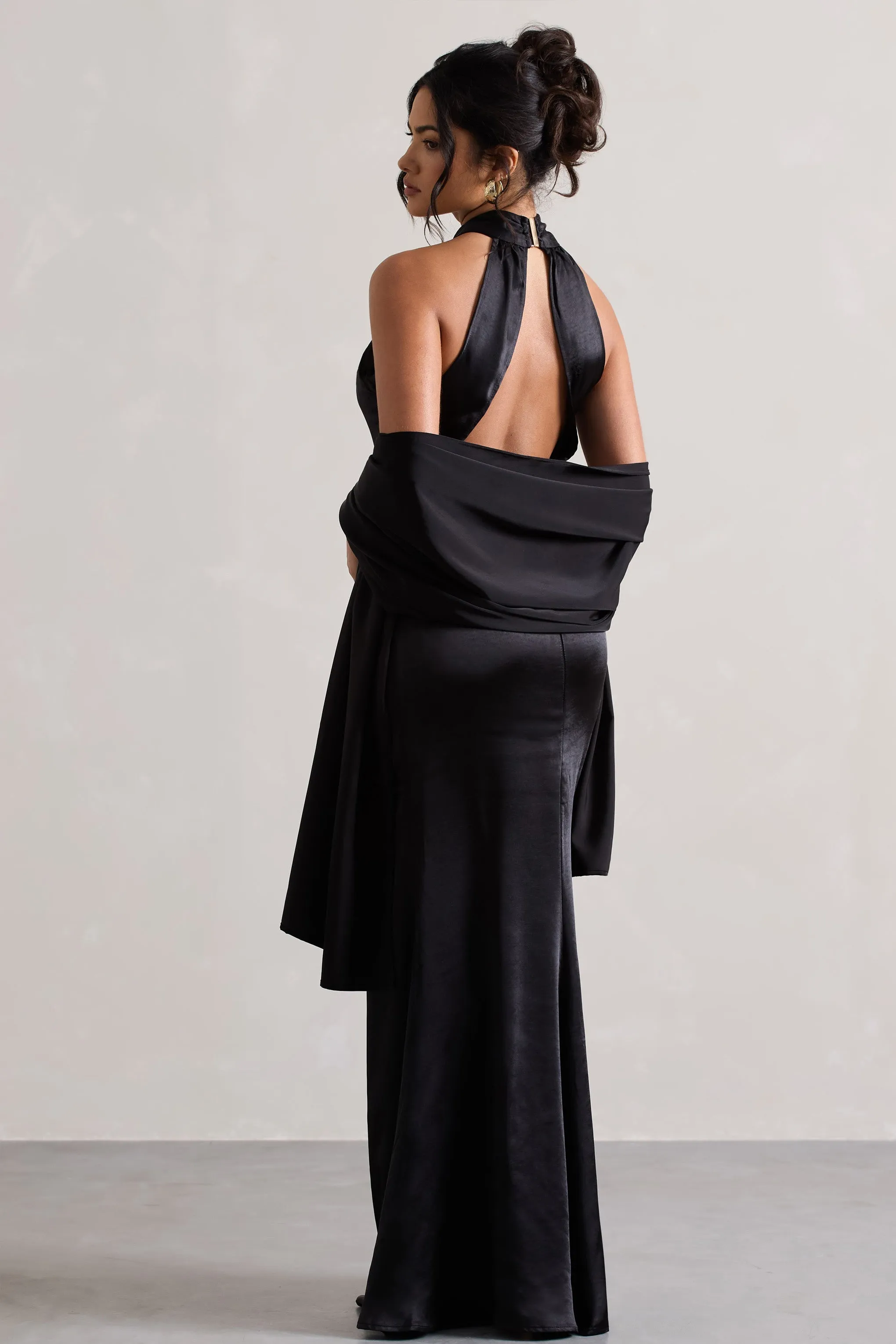 Lush | Black Satin Shawl