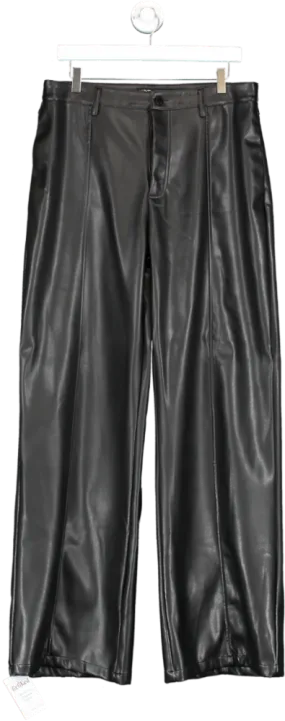 luxe to kill Black Leather Look Wide Leg Trousers UK 16