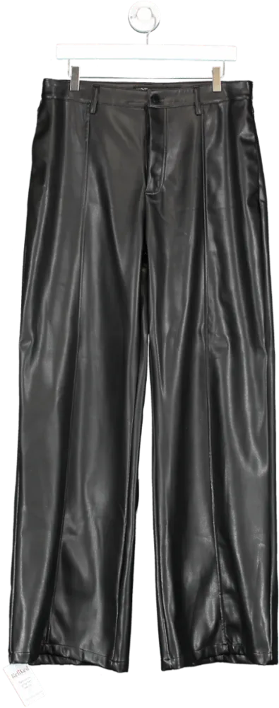 luxe to kill Black Leather Look Wide Leg Trousers UK 16