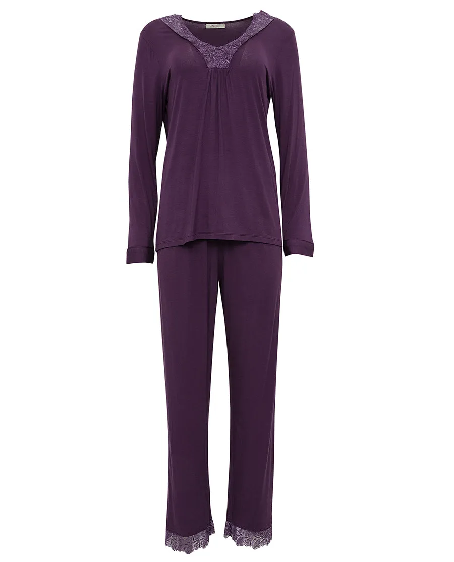 Maeve Lace Detail Purple Jersey Pyjama Set