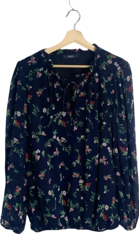 M&Co Navy Floral Print Long Sleeve Blouse UK 12