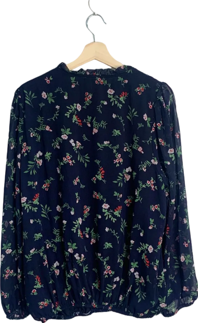 M&Co Navy Floral Print Long Sleeve Blouse UK 12