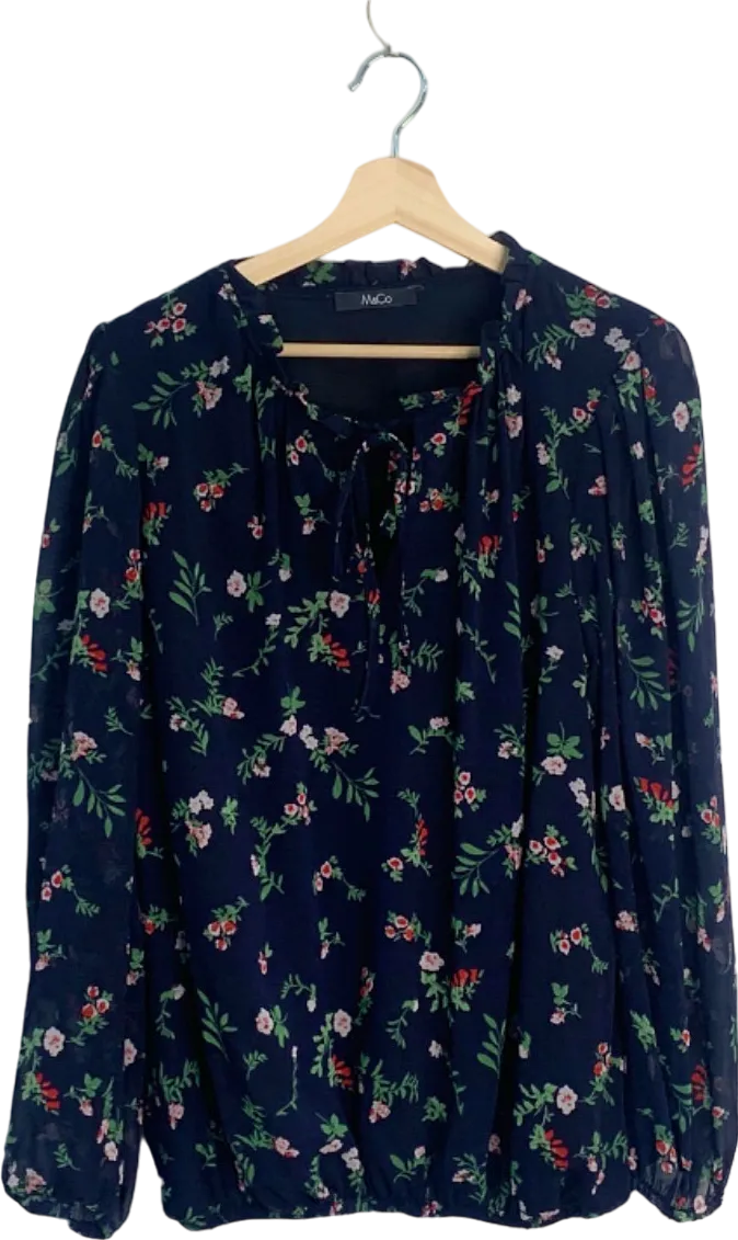 M&Co Navy Floral Print Long Sleeve Blouse UK 12