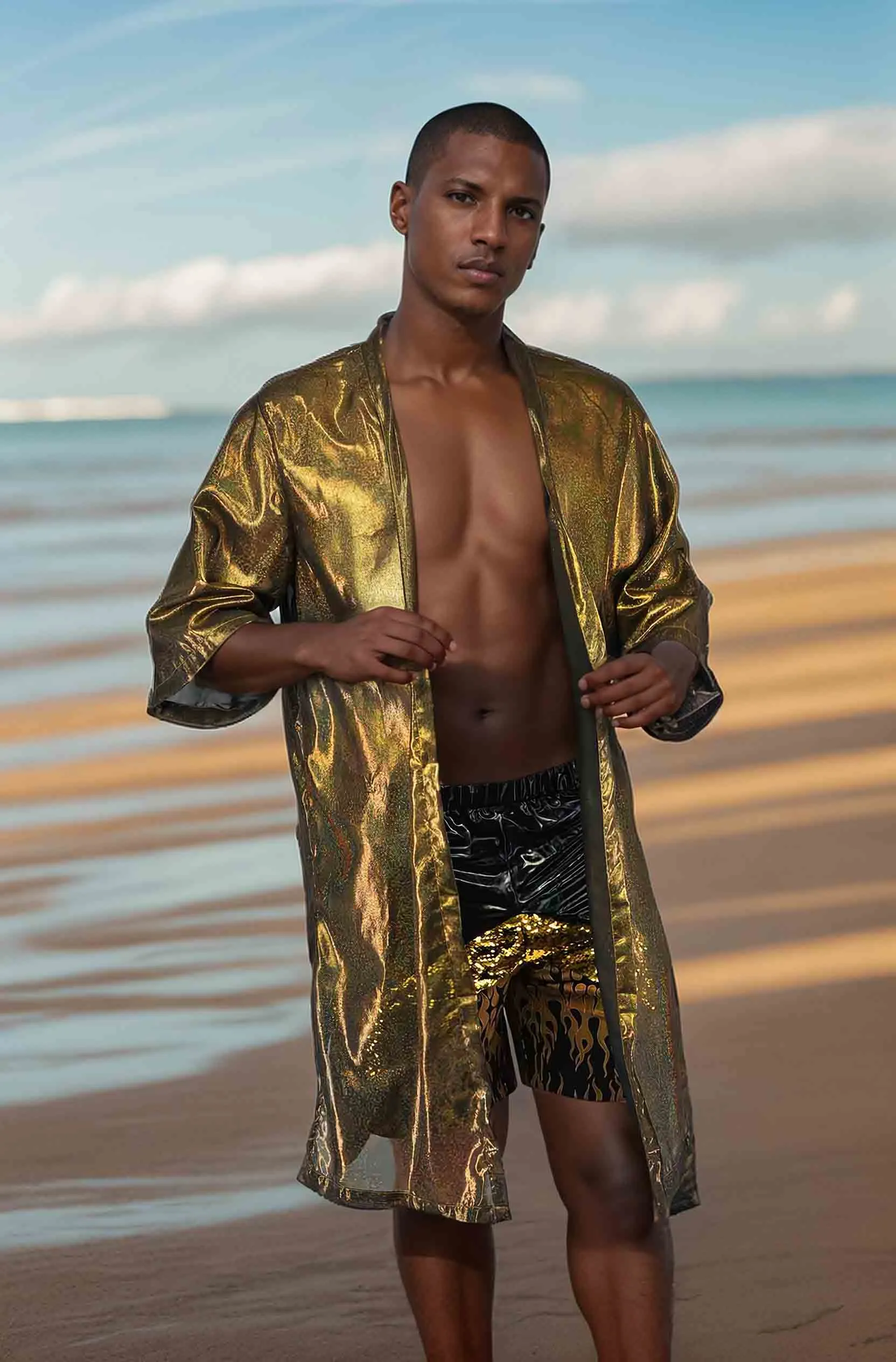 Mens Holographic Gold Kimono