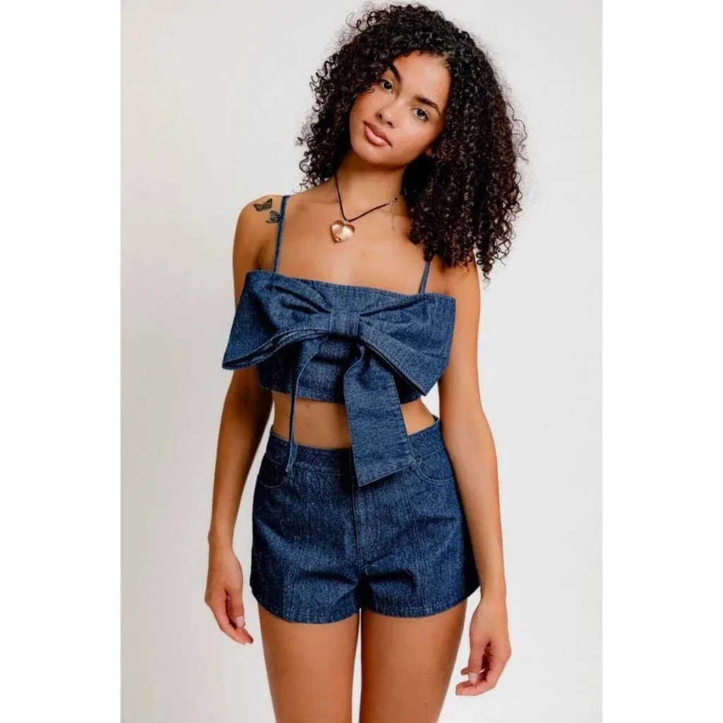 Miss My Baby Bow Denim Crop Top