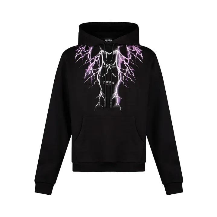 Phobia men's hoodie with purple and gray lightning PH00443PUGR black