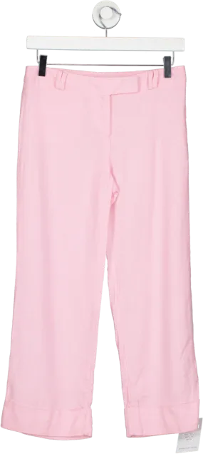 Pink Cropped Linen Blend Trousers UK 8