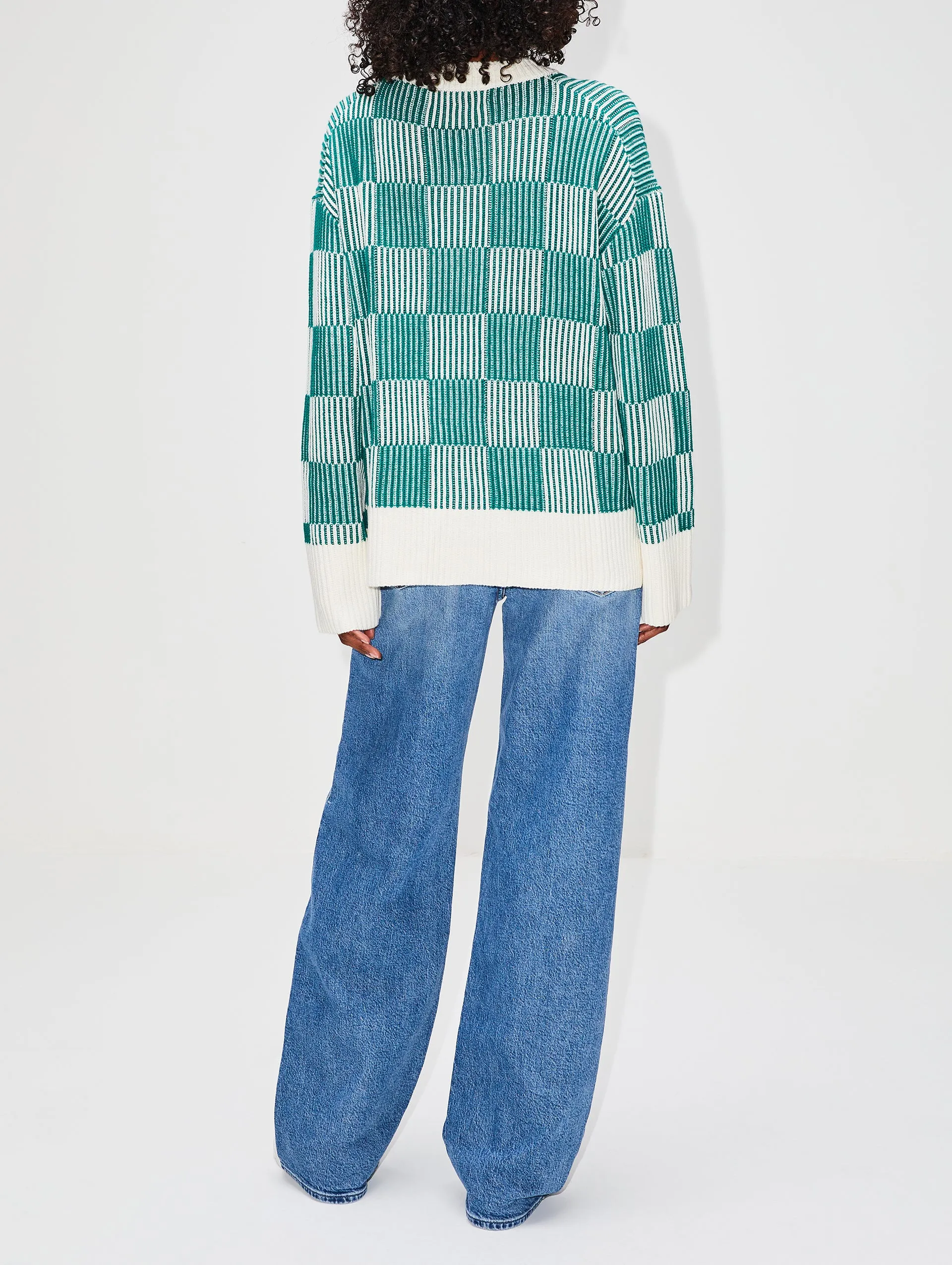 Plaited Checkerboard Crew Sweater