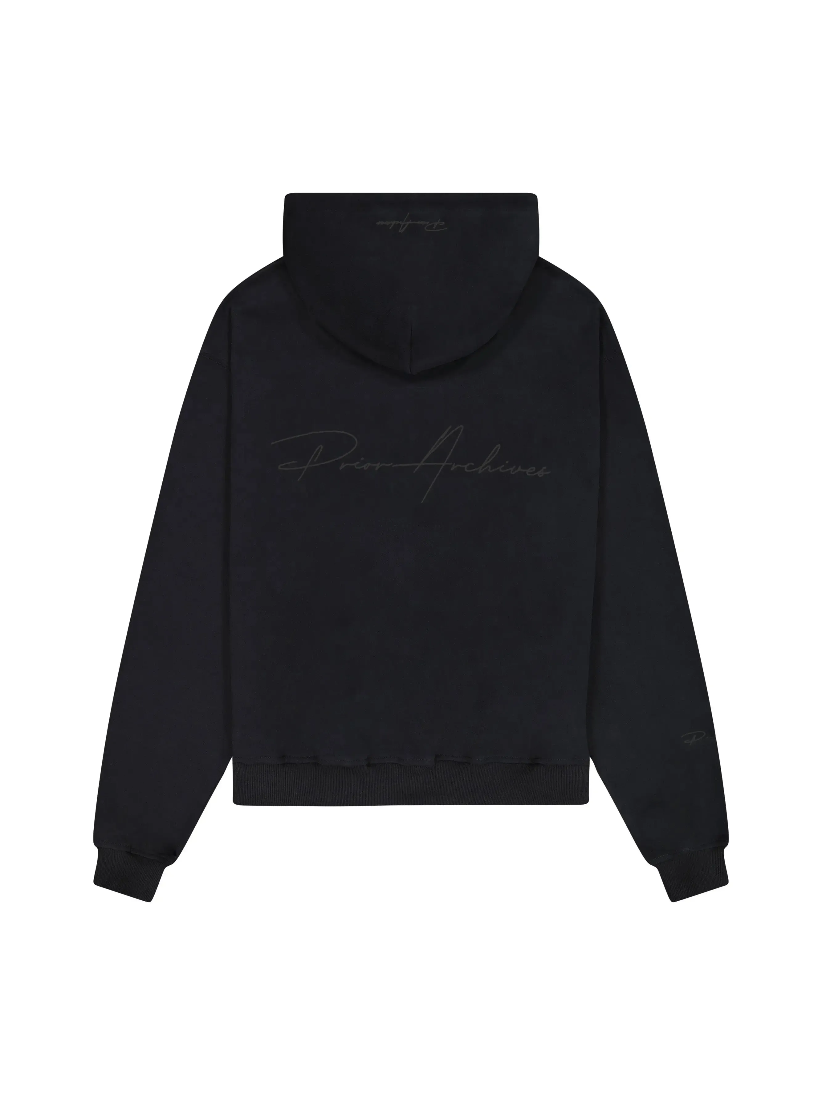 Prior Black Collection Embroidery Logo Oversized Double Zip-Up Hoodie Onyx