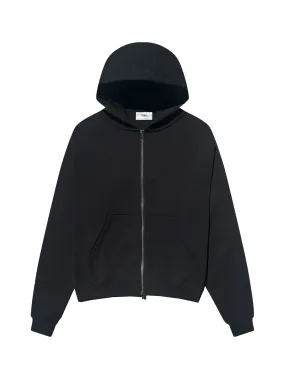 Prior Black Collection Embroidery Logo Oversized Double Zip-Up Hoodie Onyx