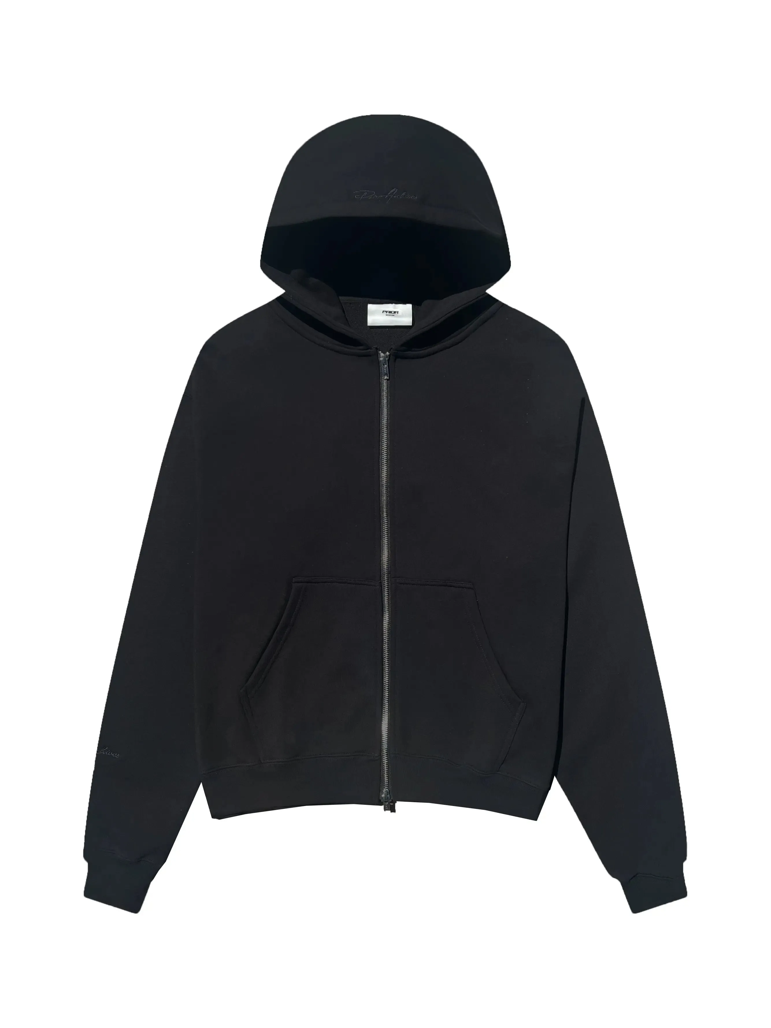 Prior Black Collection Embroidery Logo Oversized Double Zip-Up Hoodie Onyx