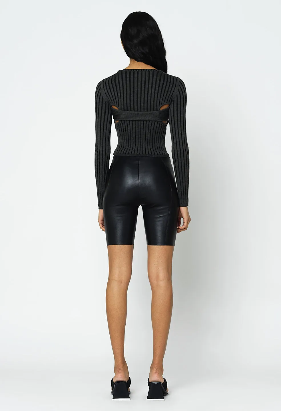 Reveal Silk Cashmere Rib Cropped Crew / Storm X Black