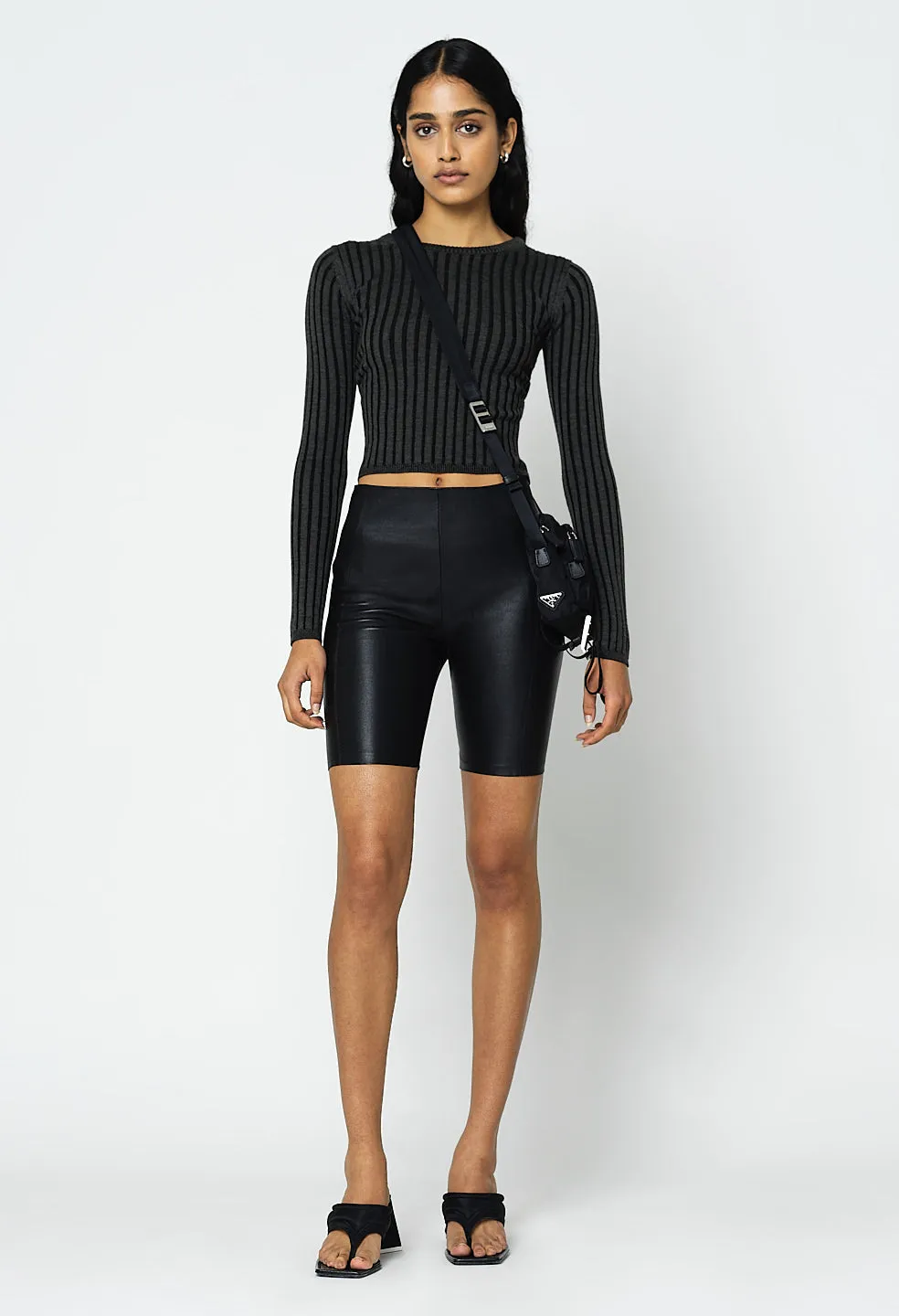 Reveal Silk Cashmere Rib Cropped Crew / Storm X Black