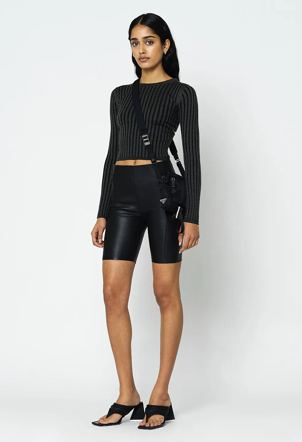 Reveal Silk Cashmere Rib Cropped Crew / Storm X Black