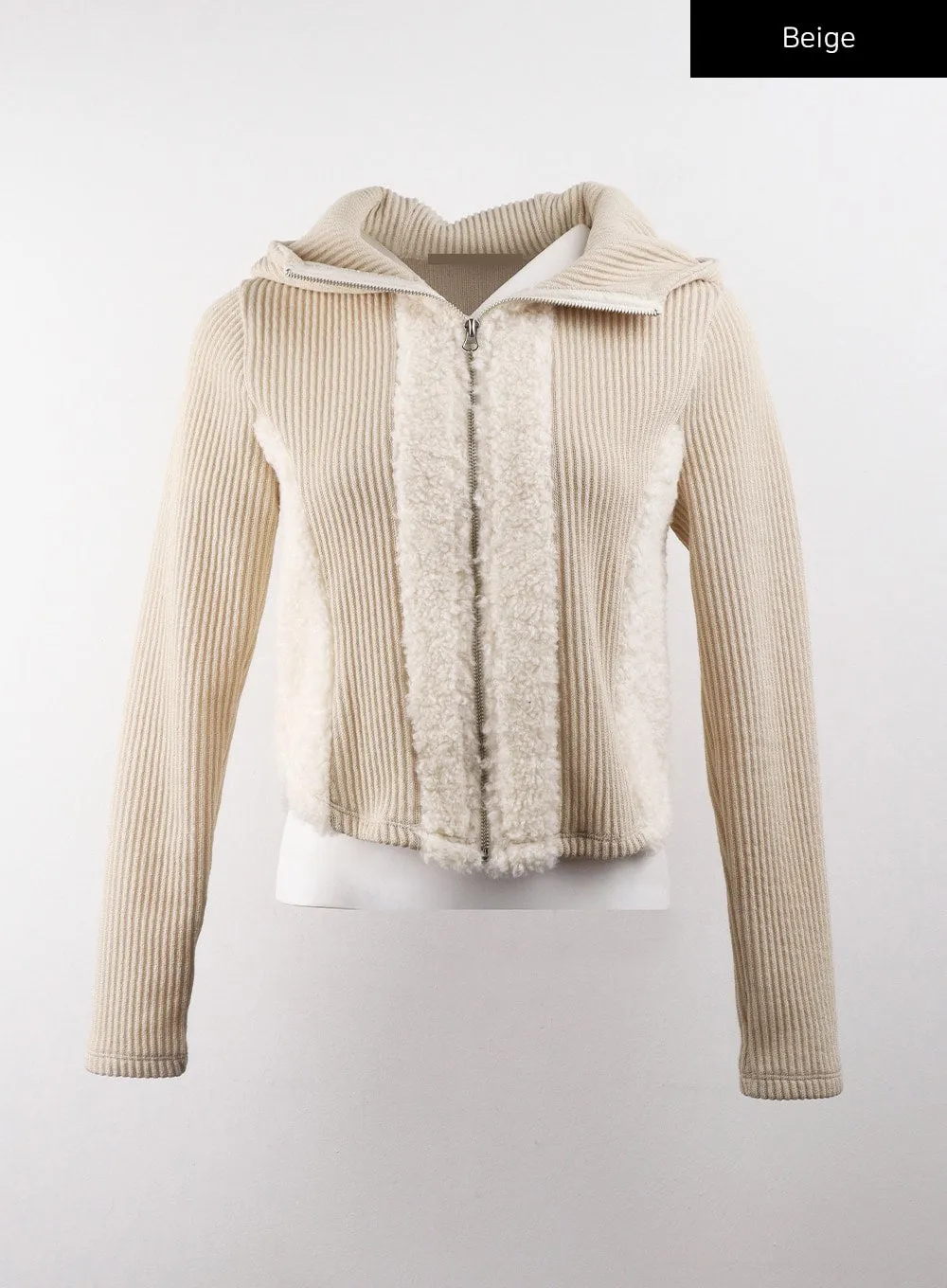 Ribbed Hoodie Zip-Up Top CD329