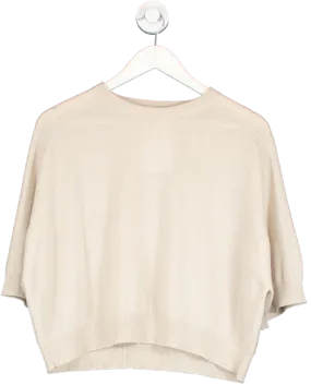 Soft Goat Beige 100% Cashmere Short Sleeve Sweater UK S