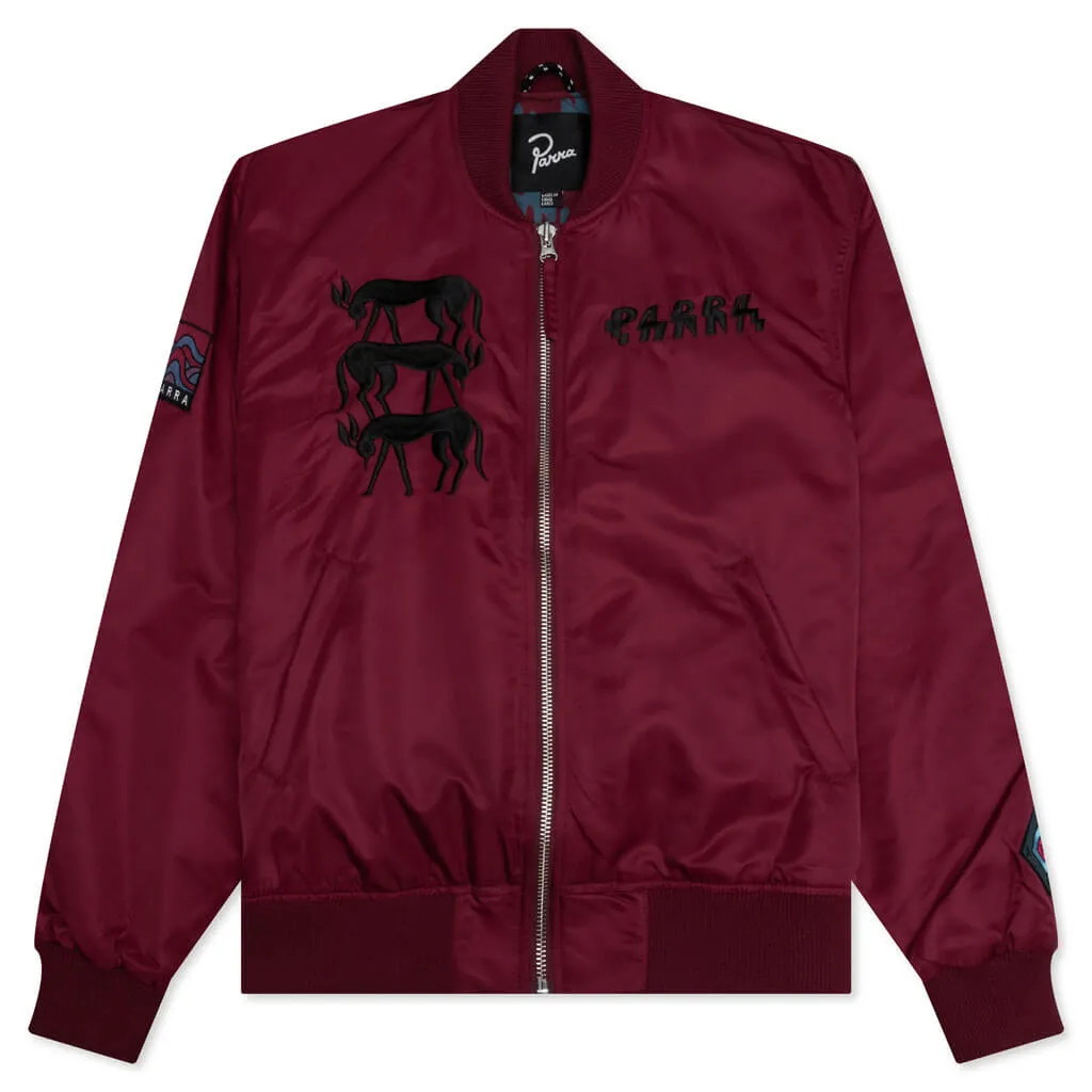 Stacked Pets Varsity Jacket - Deep Red