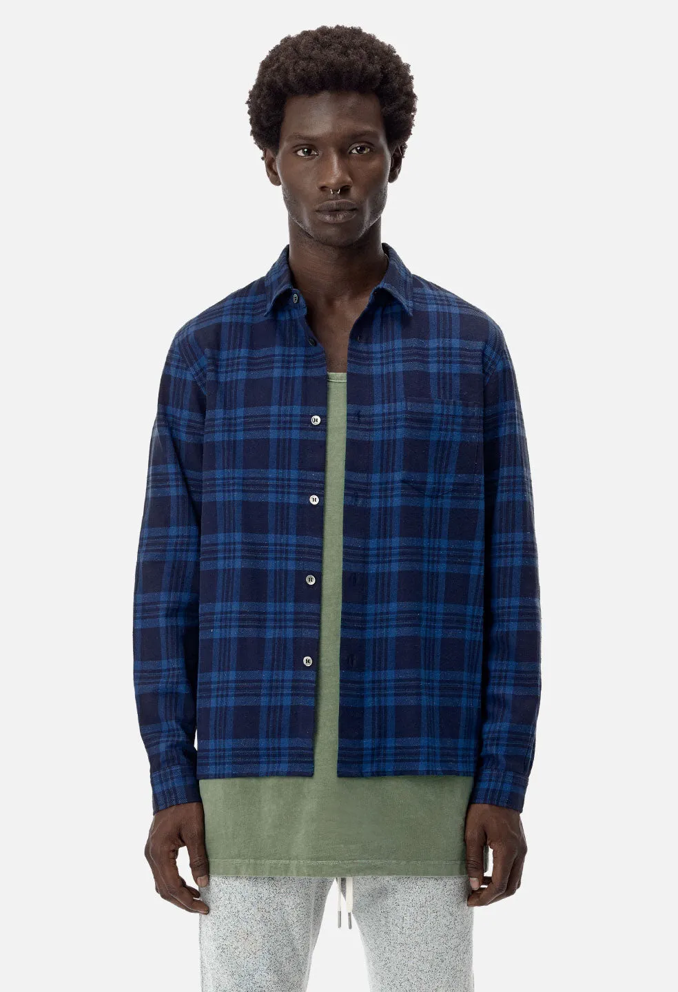 Straight Hem Shirt / Indigo Nep