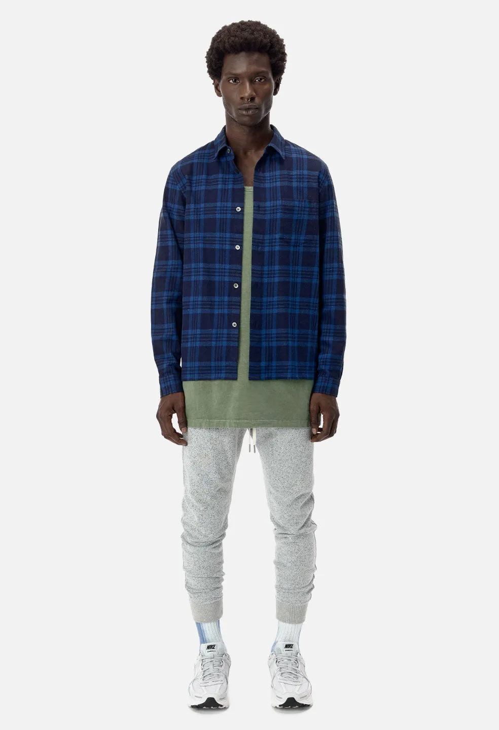 Straight Hem Shirt / Indigo Nep