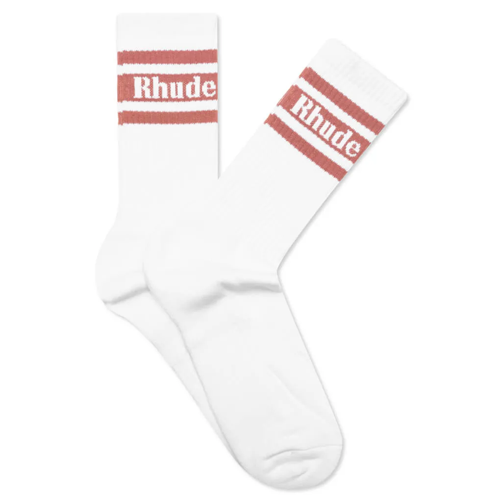 Striped Logo Sock - White/Pink