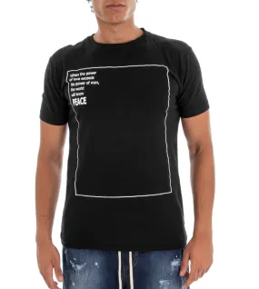 T-shirt Uomo Maglia Manica Corta Tinta Unita Nero Stampa Girocollo GIOSAL