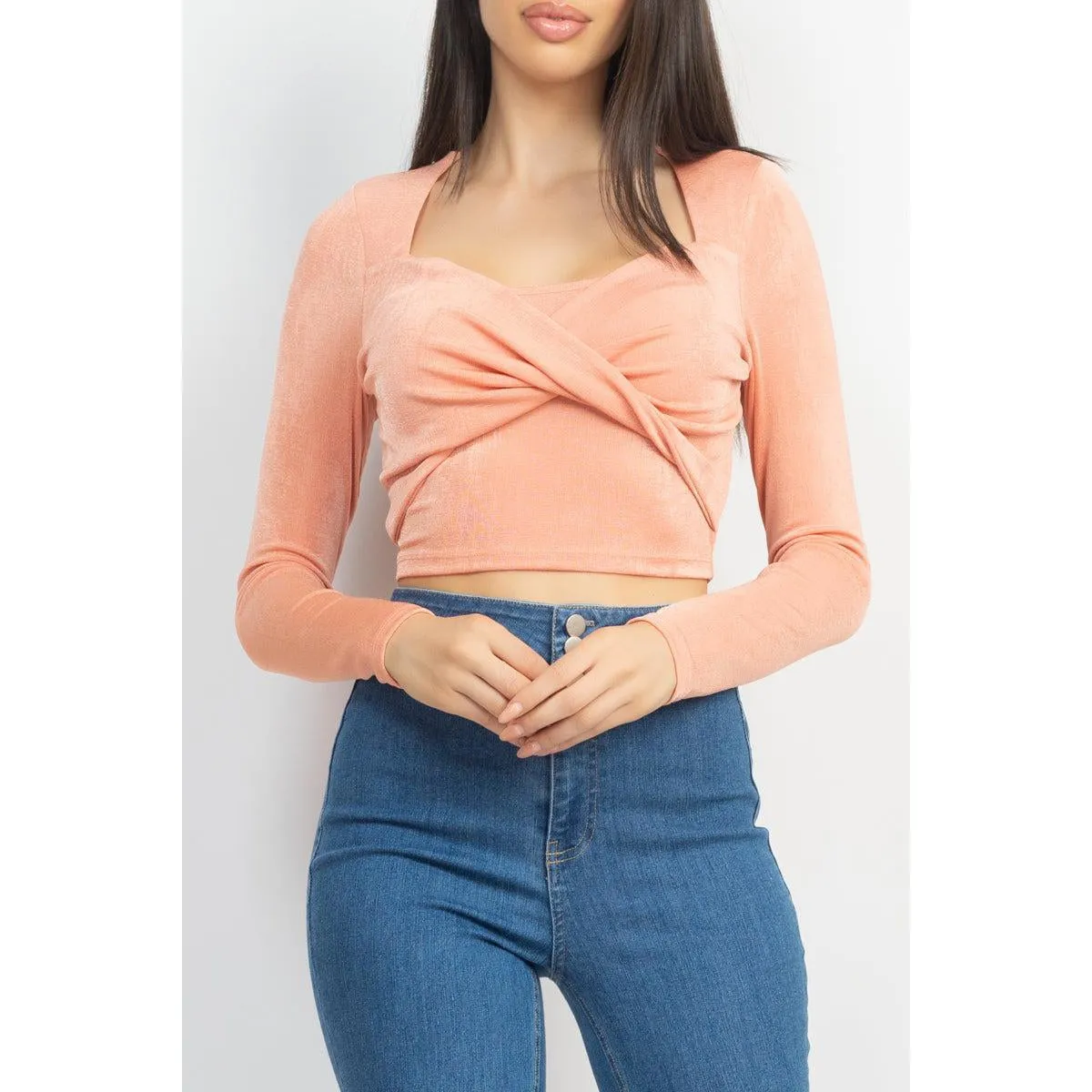 Twisted Velvety Long Sleeve Crop Top