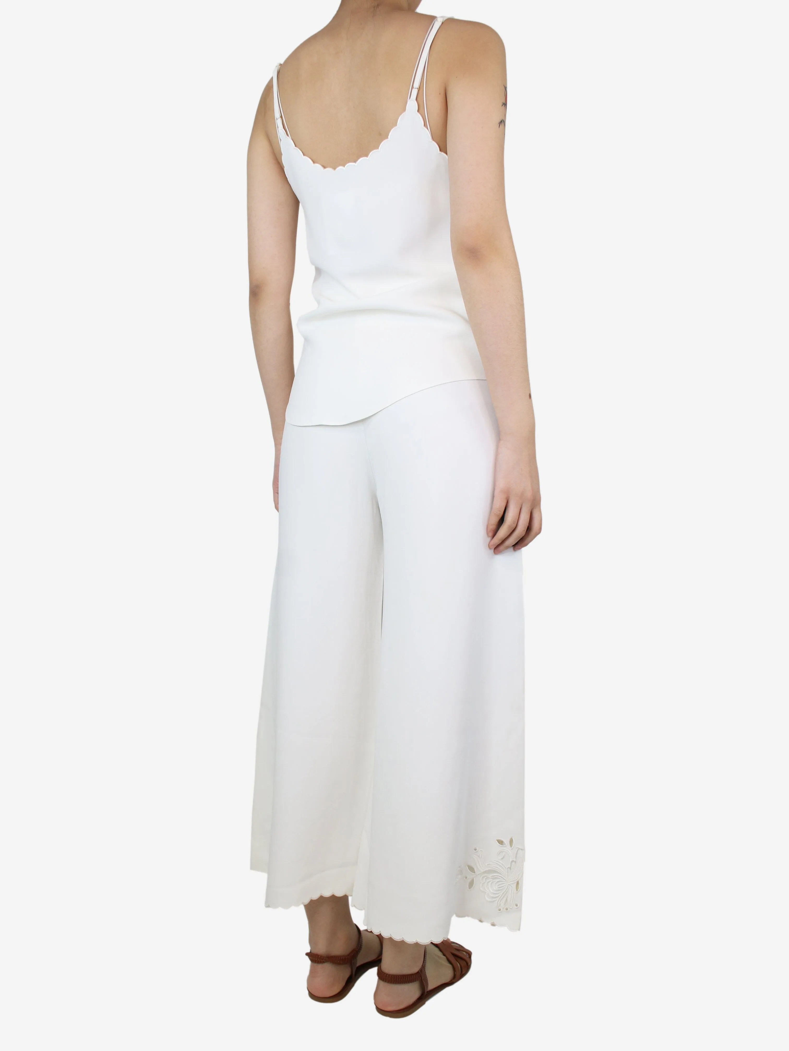 White embroidered top and trousers set - size UK 6