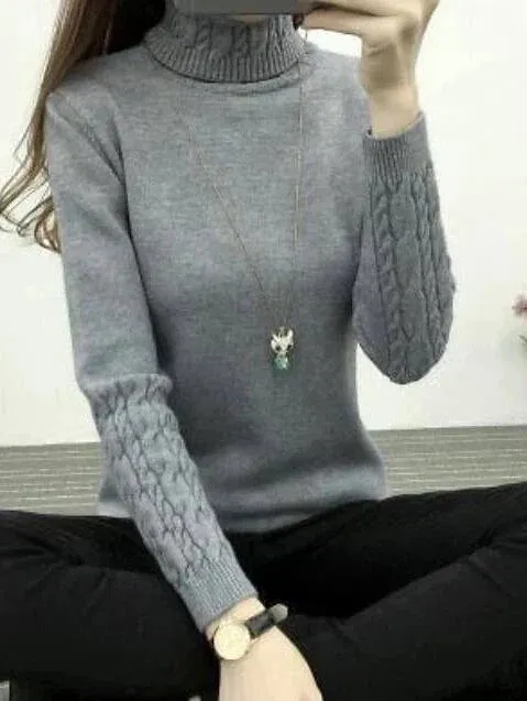 Women's Crochet Knit Turtleneck Pullover Sweater Jumper