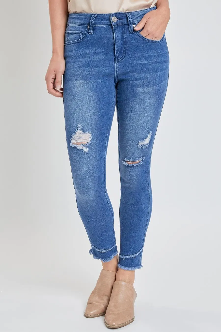 Women's High Rise Skinny Ankle Jean With Double Frayed Hem Sustainable