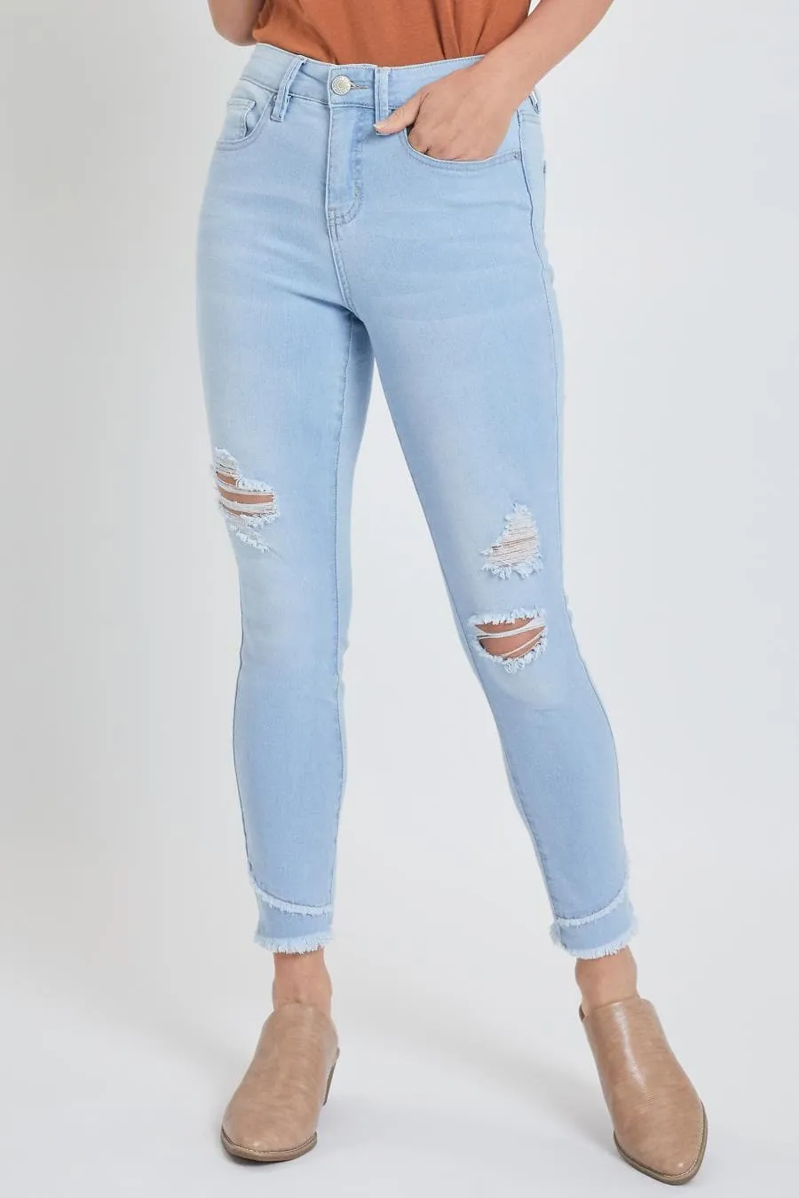 Women's High Rise Skinny Ankle Jean With Double Frayed Hem Sustainable