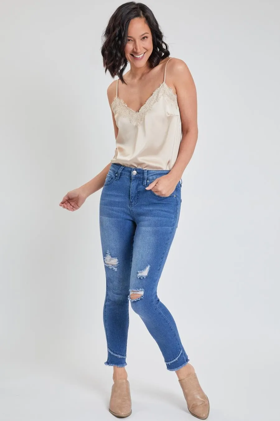 Women's High Rise Skinny Ankle Jean With Double Frayed Hem Sustainable