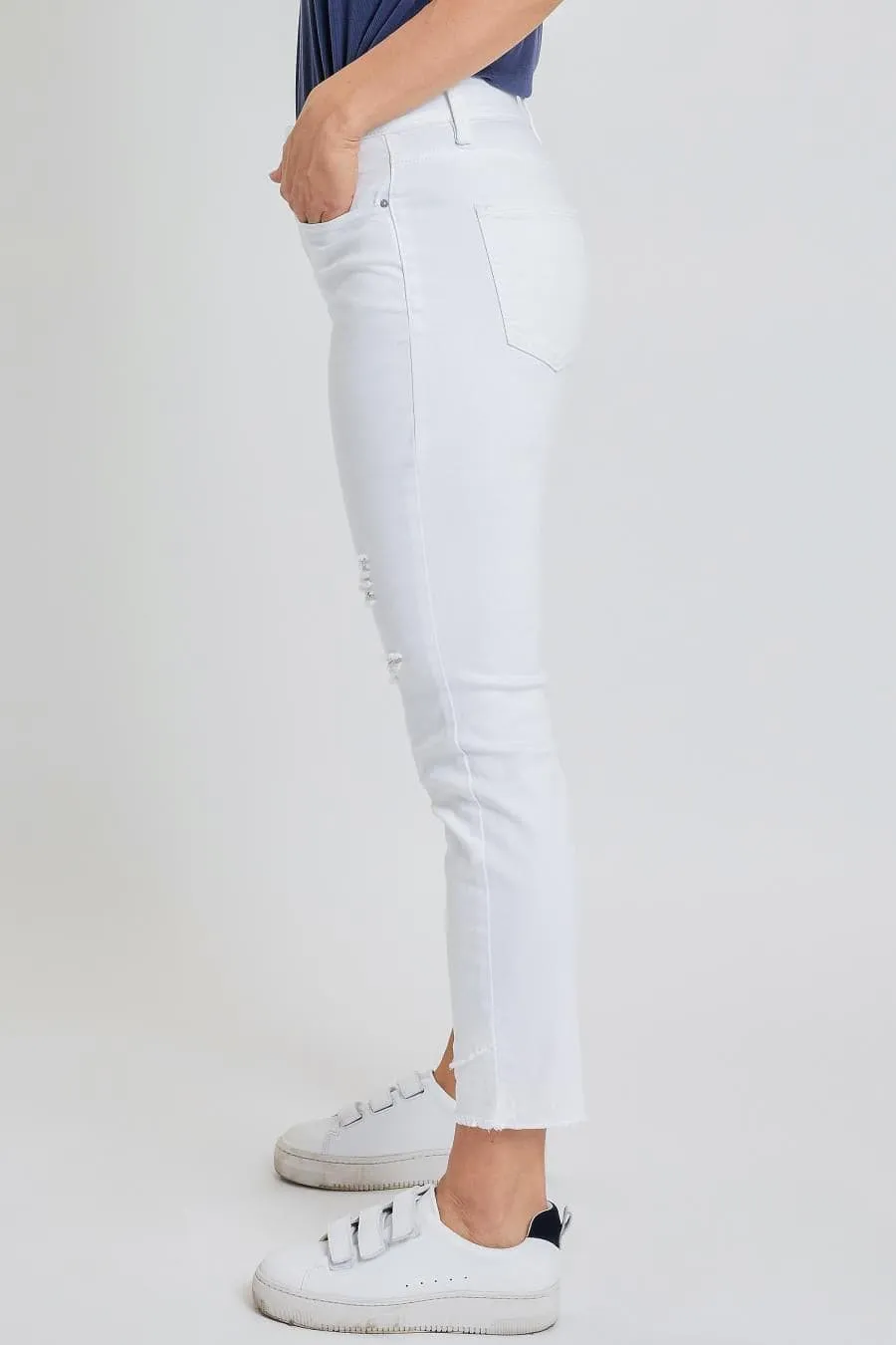 Women's High Rise Skinny Ankle Jean With Double Frayed Hem Sustainable