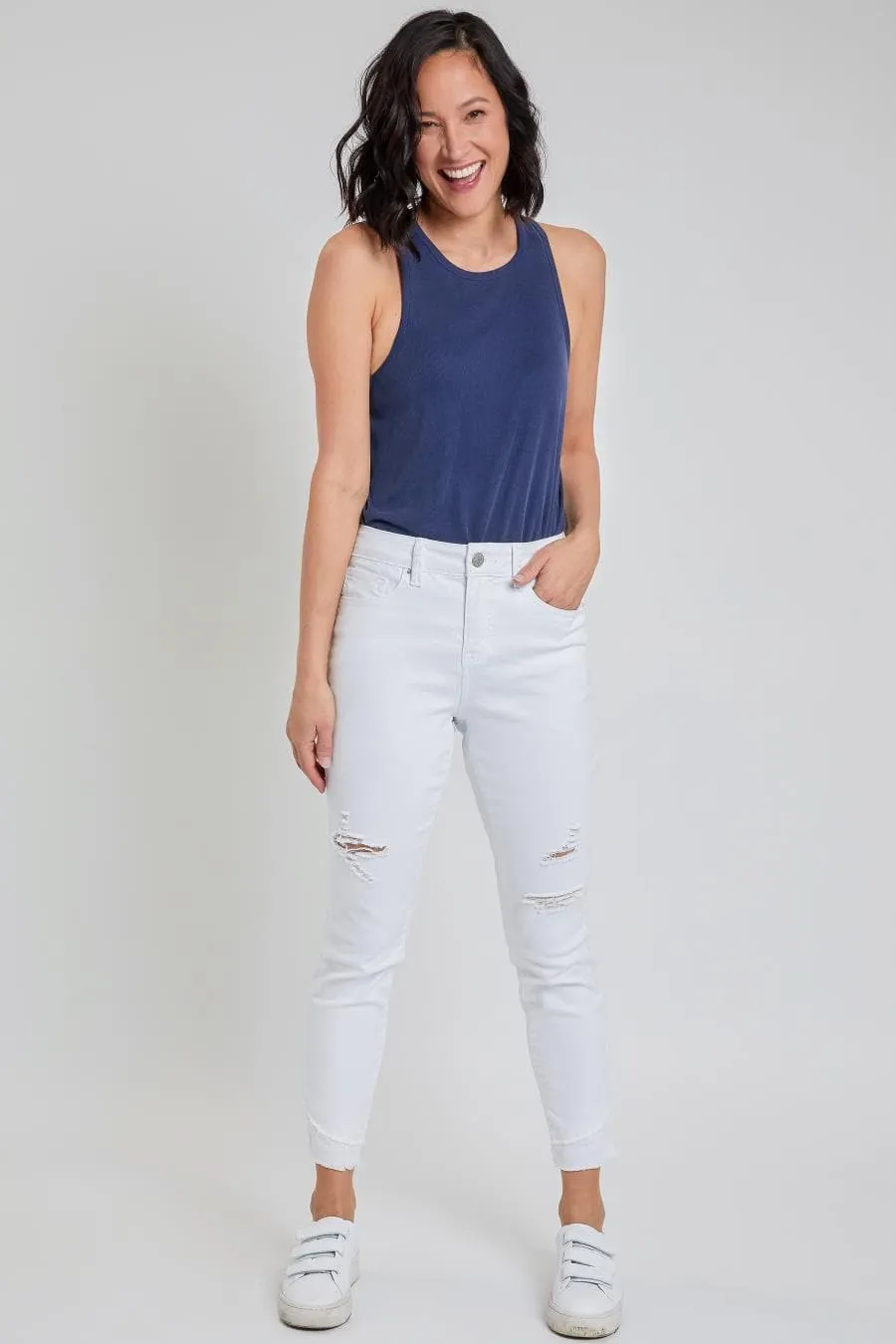 Women's High Rise Skinny Ankle Jean With Double Frayed Hem Sustainable