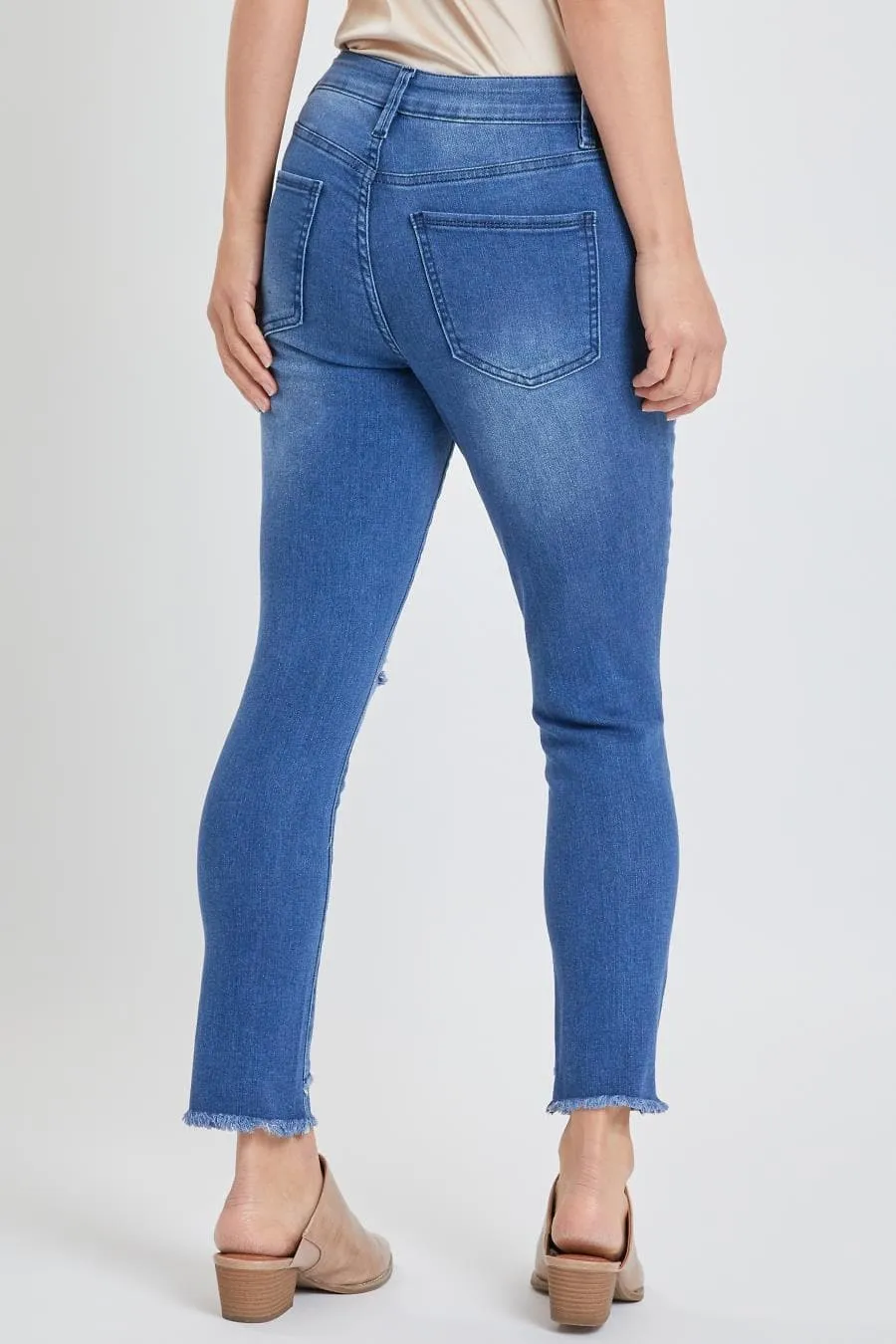 Women's High Rise Skinny Ankle Jean With Double Frayed Hem Sustainable