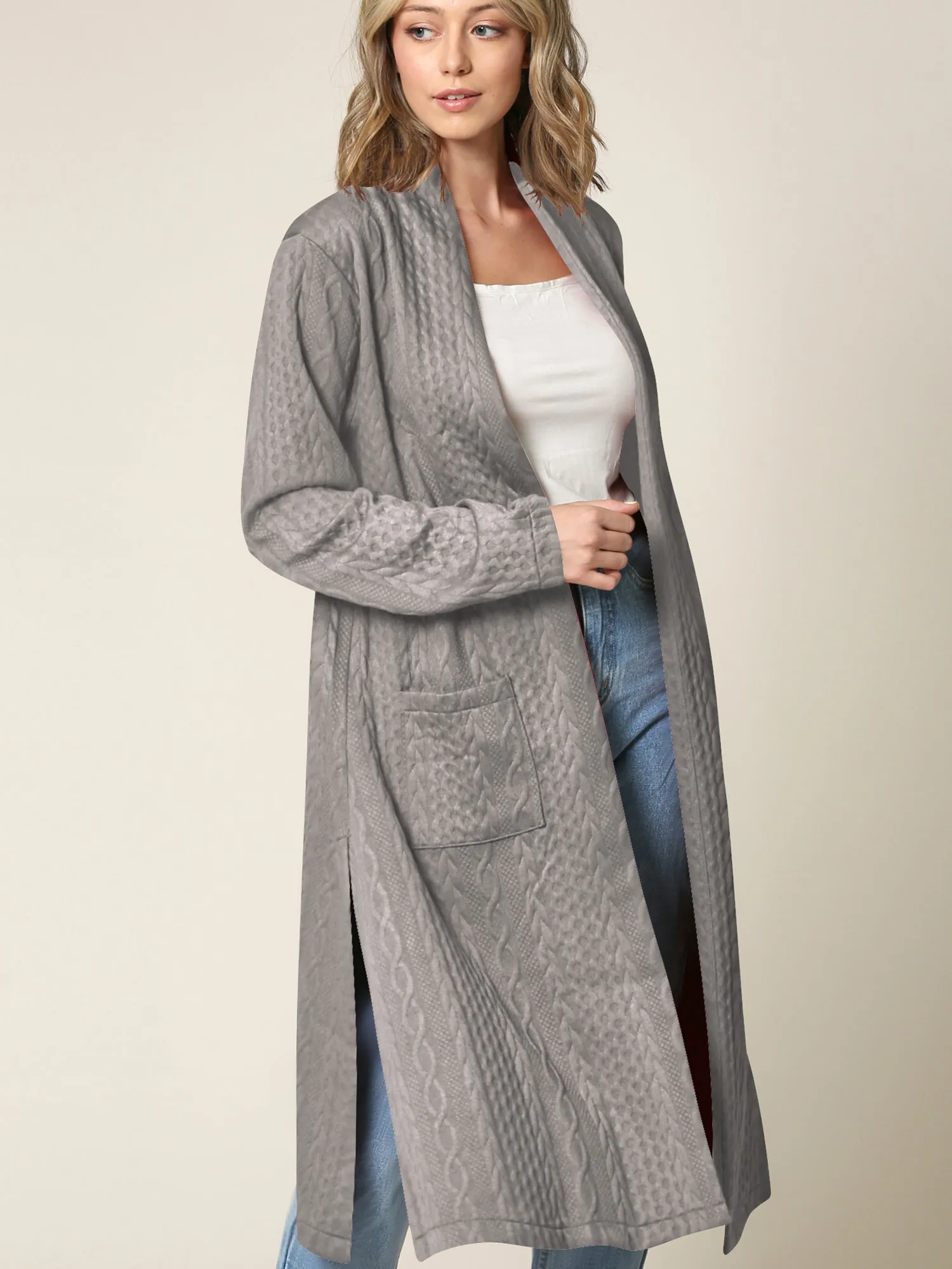 Women's Knit Long Sweater Drape Cardigan with Pockets