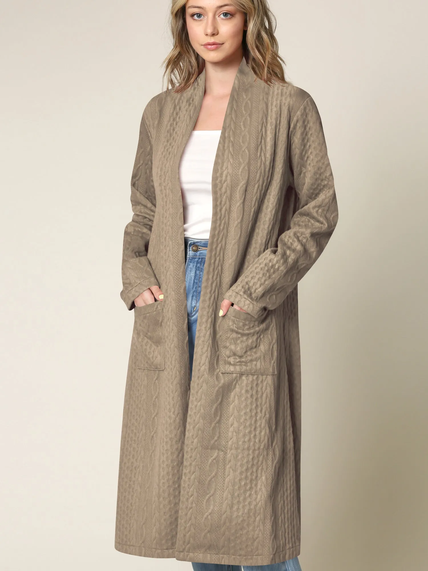 Women's Knit Long Sweater Drape Cardigan with Pockets