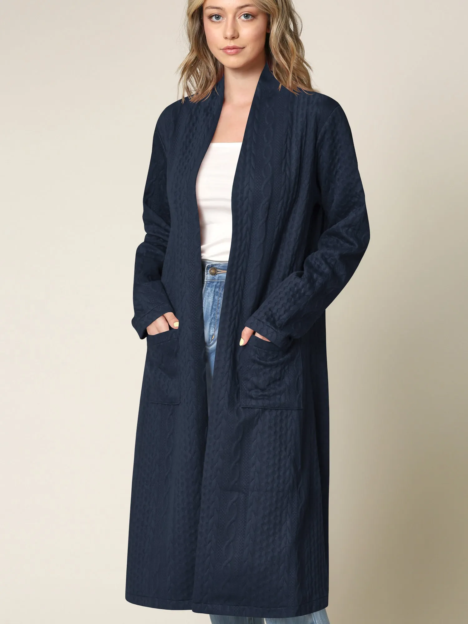 Women's Knit Long Sweater Drape Cardigan with Pockets