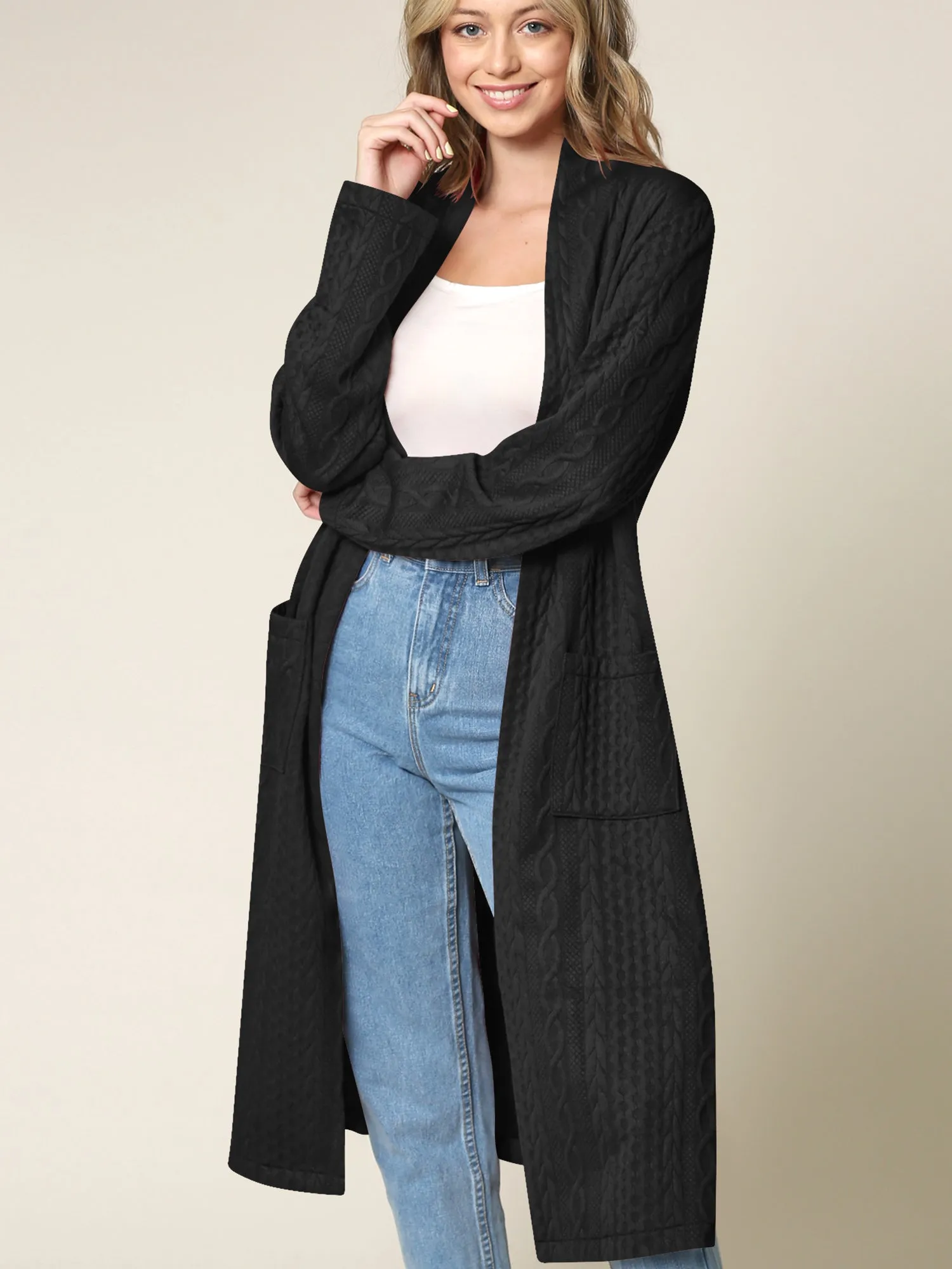 Women's Knit Long Sweater Drape Cardigan with Pockets