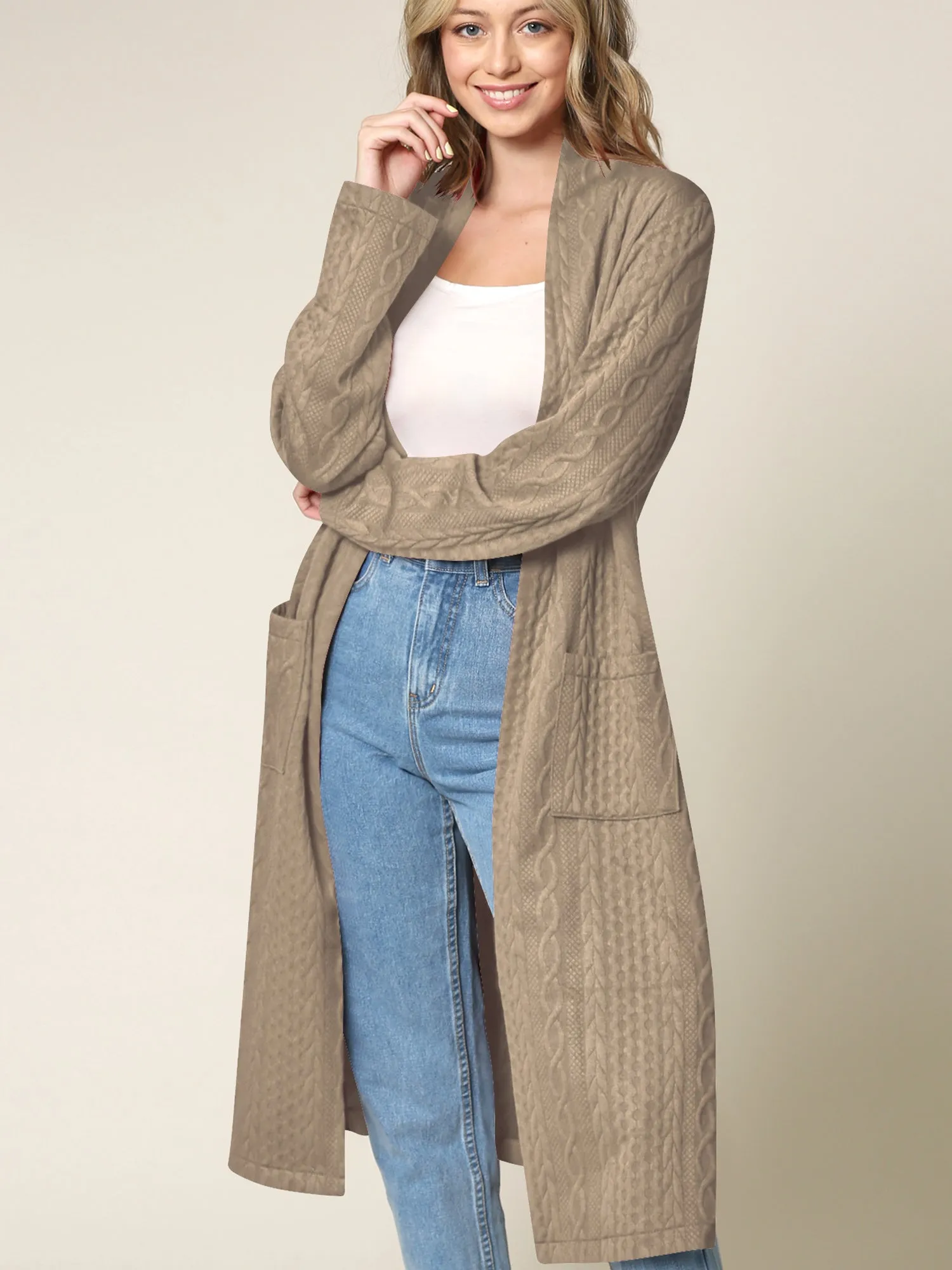 Women's Knit Long Sweater Drape Cardigan with Pockets