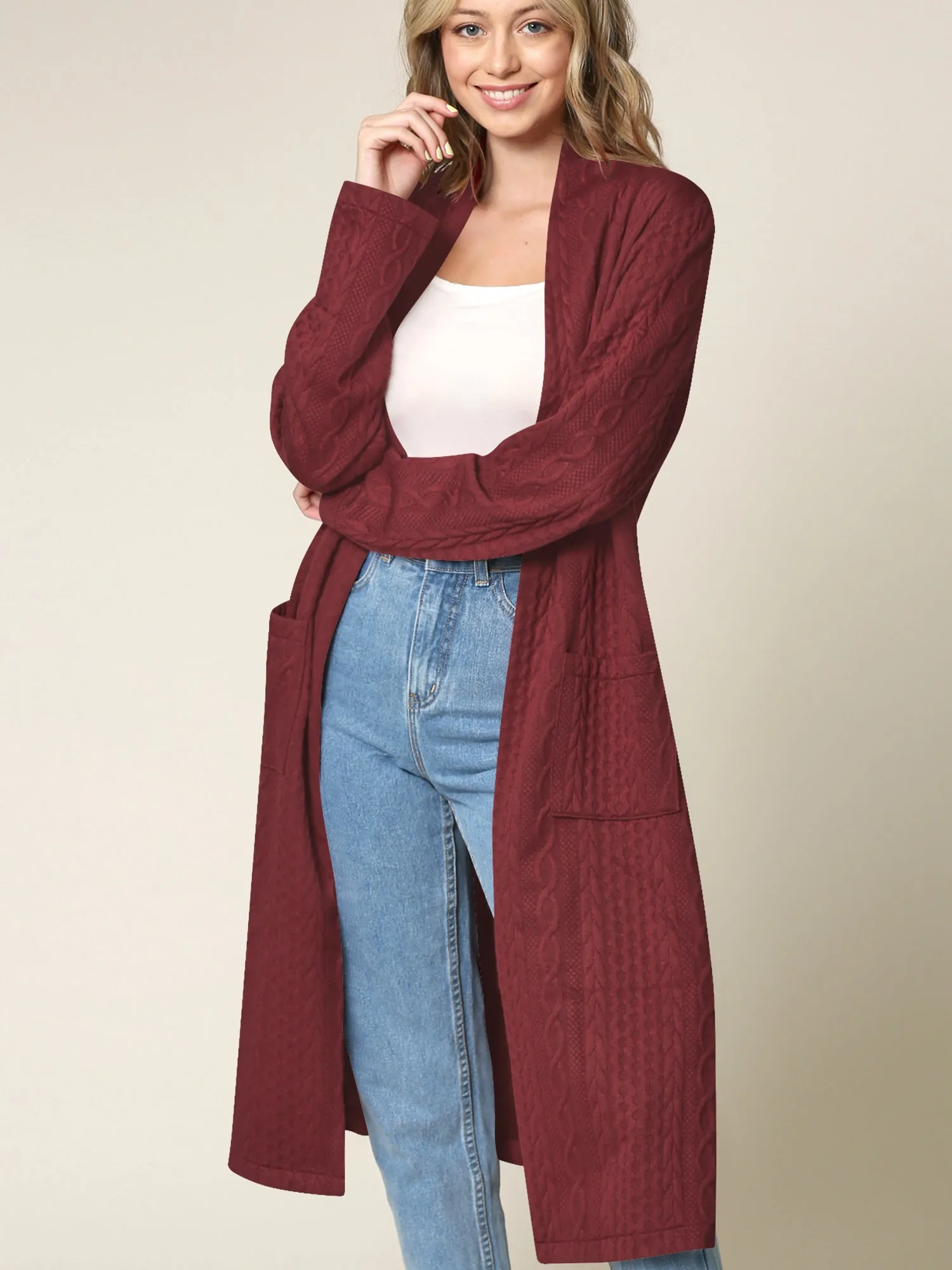 Women's Knit Long Sweater Drape Cardigan with Pockets