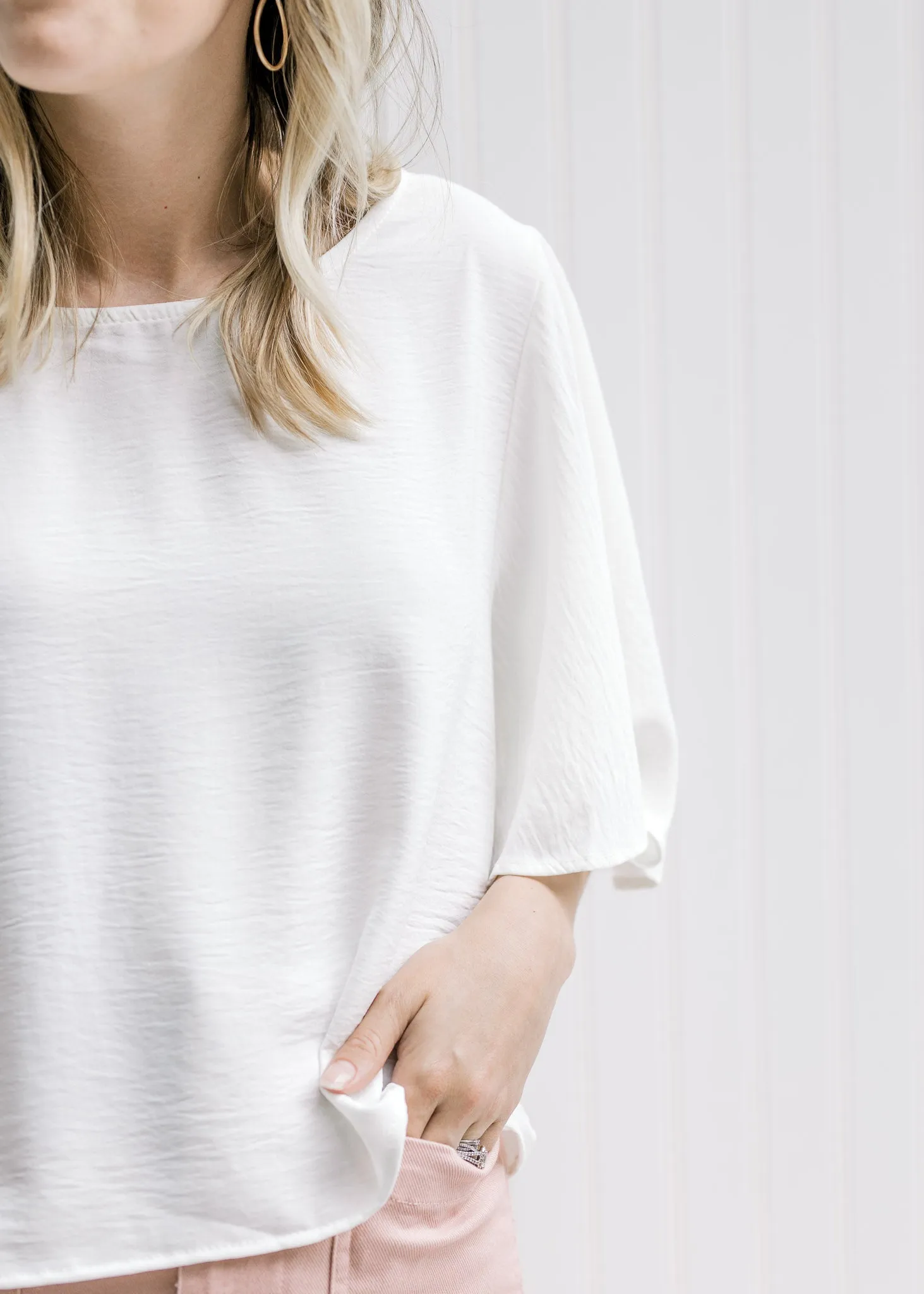 X Flattering Flowy Slightly Cropped Top in Ivory